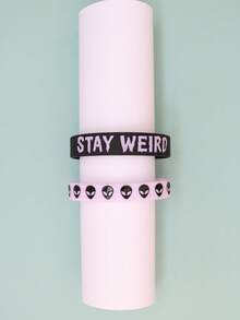 2pcs/Set New Alien Drip Oil Silicone Bracelet, Unique Design, Couples Style, Dark Streetwear, Party Accessory, Great Gift - Black Lavender Purple - View 7