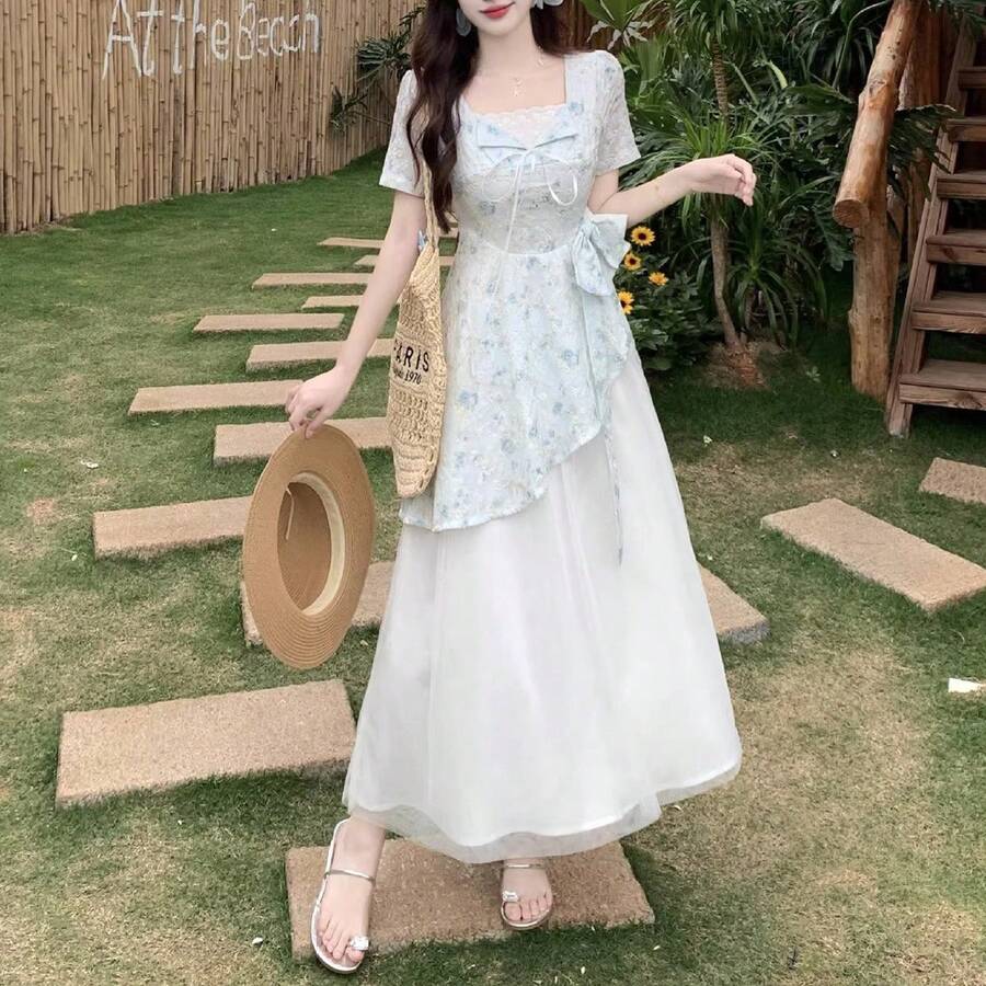 Women Long Dresses - Blue Long - View 1