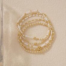 Gold Beaded Bracelet Stack For Women Dainty Cute 14K Gold Plated Seed Beads Crystal Colorful Stackable Bracelets Jewelry Accessories Elastic Stretch Boho Fashion Birthday Friendship Gift - 白色 - 查看 5