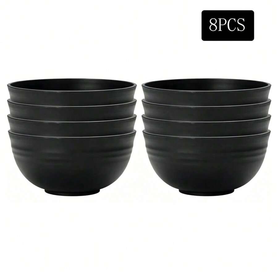 2/4/6/8pcs Black PP Plastic Bowl Set, Shatterproof Lightweight Soup/Rice Bowls, Reusable Tableware, Suitable For Kitchen, Camping, Party, Microwave & Dishwasher - Black - View 1