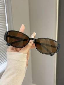 AINII 1pc European And American Retro Style Oval Frame Fashionable Glasses, Versatile, Suitable For Street Photography, Lightweight Frame, Multiple Colors Available - Multicolor - View 8