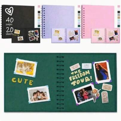 1 cuốn album ảnh lưu niệm 40 trang, bìa cứng, giấy Kraft, kích thước 7"x7", thích hợp cho đám cưới, tiệc sinh nhật.