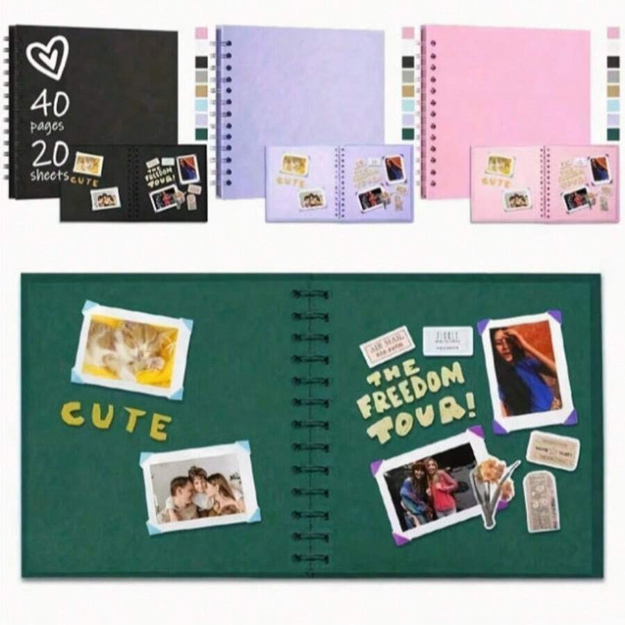 1 cuốn album ảnh lưu niệm 40 trang, bìa cứng, giấy Kraft, kích thước 7"x7", thích hợp cho đám cưới, tiệc sinh nhật.