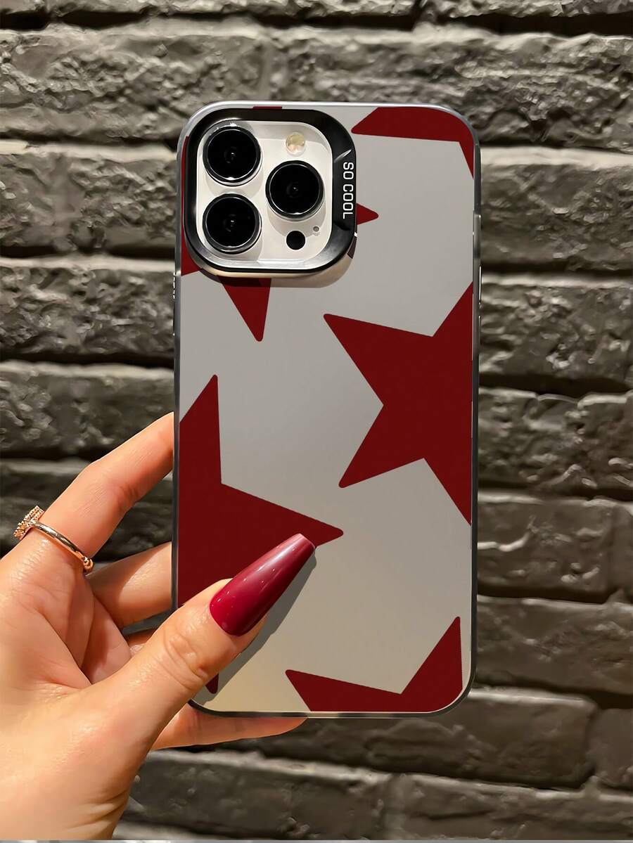1pc Black & Red Star Minimalist Personalized TPU Shockproof Full Coverage Phone Case, Compatible With Apple 17, 16, 15, 14, 13, 12, 11 Pro Max, Air, And Series - Multicolor - View 1