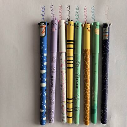 8pcs Erasable Gel Pens, Made With Thermosensitive Erasable Ink, Multiple Ink Colors, Cartoon Animal Shaped Barrels, 0.5mm Tip, Smooth Writing, Moisture-Proof And Fade-Resistant, Heat-Resistant (Thermosensitive Type), Accidental Erasure-Resistant, Comes With Eraser, School Supplies, Office Stationery, Suitable For Office Writing, Diary, Back To School Gifts, Mother's Day Gifts, Teacher Gifts