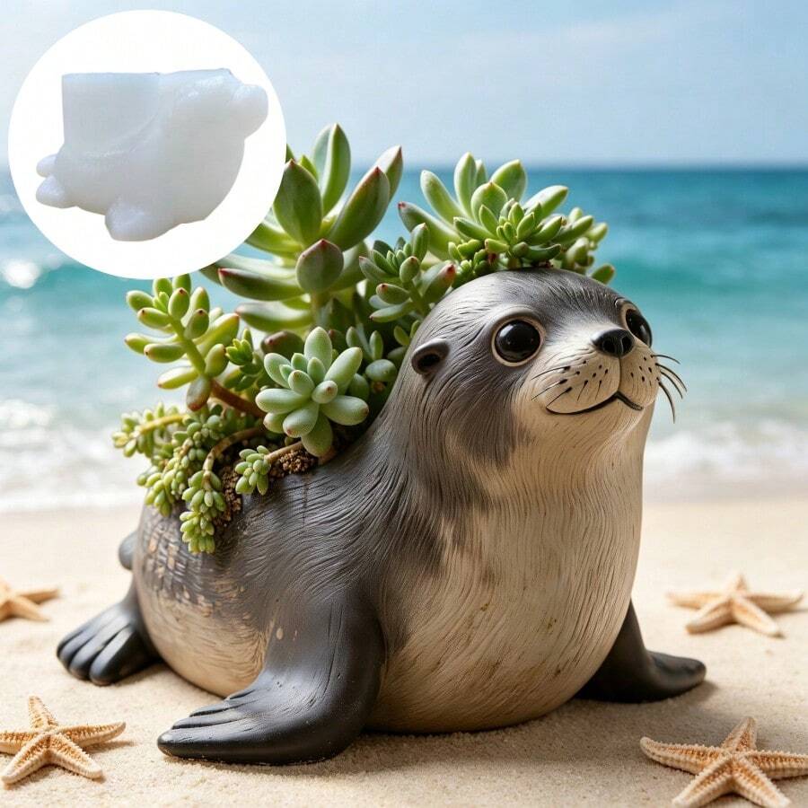 Cute Seal Shape Succulent Flower Pot Candle Cup Silicone Mold Seal Shape Storage Cup Candle Cup Plaster Mold Home Decoration Ornaments Mold Lovely Little Seal Candle Cup Flower Pot Potting Cement Concrete Mold Clay Mold Home Decoration Garden Decoration Gift - A - View 1
