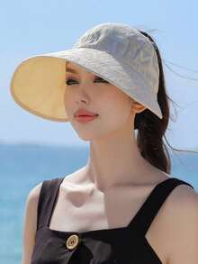 1顶女士大檐敞顶遮阳帽，防紫外线户外骑行面罩，夏季适用 - 彩色 - 查看 9