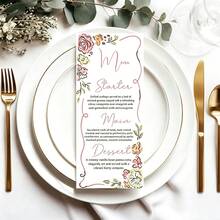 Tarjeta de menú de boda personalizada, menú de cena de boda personalizado, diseño floral minimalista elegante, decoración de mesa de boda, tarjeta de menú de evento personalizable, tarjeta personalizada, adecuada para boda, despedida de soltera, decoración de mesa de boda minimalista - Menús - Ver 7