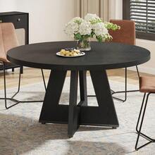 Round Dining Table Suitable For 4 People - 119.38 Cm Retro Base & Engineered Wood Tabletop, Multi-Functional Kitchen Table For Dining Room, Conference Desk, Office Desk, Space-Saving For Small Homes, Assembly - Wood - View 4