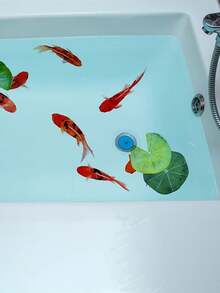 Red Koi & Lotus Leaf Pattern Self-Adhesive Bathroom Decor Sticker, Suitable For Sink, Bathtub Exterior, Creative Decoration - 1PC - View 4