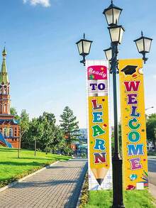 2pcs Back To School Decoration Party Banner Set, Welcome Back To School, Prepare To Learn, Porch Sign Set, Back To School Decor, Window & Door Decor, Birthday Party Decoration - Multicolor - View 3