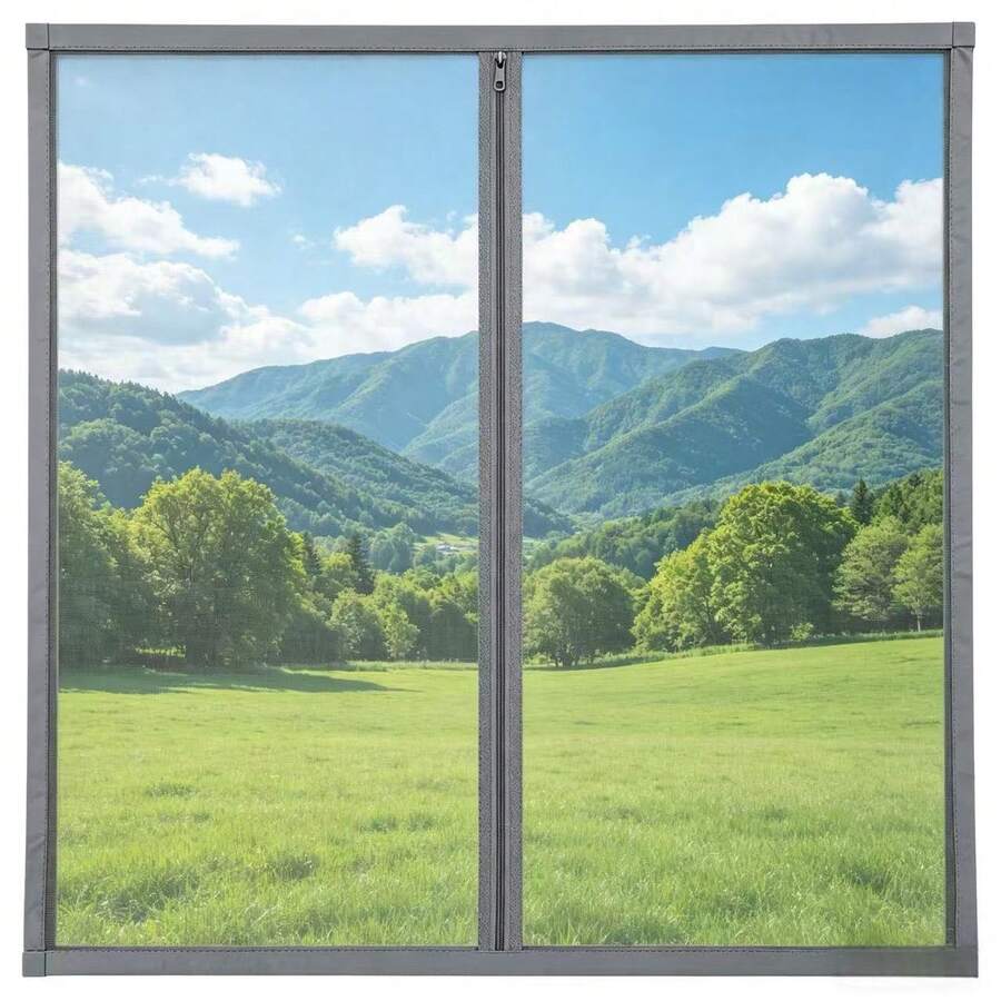 Màn chống muỗi không cần khoan, lưới cửa sổ dễ lắp đặt, lưới chống côn trùng. - Lưới màu xám với viền và khóa kéo màu xám - Xem 1