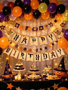 Pancarta de Feliz Cumpleaños con Tema de Harry Potter, Guirnalda de Diseño de Mago Vintage con Elementos, Decoración de Fiesta de Papel Duradero para Pared & Fondo, Perfecta para Celebraciones Temáticas & Cabina de Fotos - Bandera - Ver 6