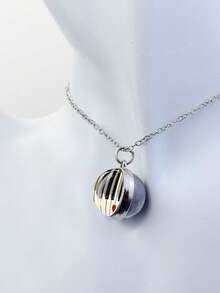 1PC Music Themed Instrument Patterned Necklace, Double-Sided Spherical Glass Inlaid Pendant, Suitable For Couples To Exchange Or As A Birthday Gift. - Silver - View 8