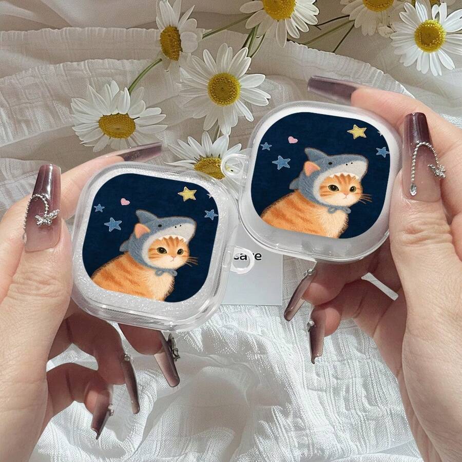 1 chiếc (Chỉ bao gồm hộp đựng tai nghe, không kèm phụ kiện) Tương thích với Galaxy BudsPro / Galaxy Buds 2pro/ Galaxy Buds Live/Galaxy Buds FE/ Galaxy Buds 4, Hộp đựng tai nghe trong suốt mềm mại, đa năng, thời trang với họa tiết bầu trời sao, mèo, đầu cá mập, ngôi sao được in UV, hộp đựng tai nghe không dây trong suốt tối giản cho Galaxy Buds 2pro - Trong sáng - Xem 1