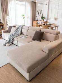 1pc Geometric Pattern High Elasticity Sofa Cover, Minimalist Modern Style Sofa Cushion Cover, Pet-Friendly Anti-Scratch Sofa Protector, Machine Washable Home Decor, Suitable For L-Shaped Combination Sofa And 1/2/3/4 Seater Sofa (Sold Separately) - Khaki - View 2