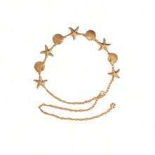 1 pièce Chaîne de taille en métal texturé avec boucle gravée de style occidental, taille grande/surdimensionnée, convient pour assortir avec des jeans, décontracté, plage, fête, convient aux tailles XXL/XXXL/XXXXL, chaîne de taille en alliage de cuivre avec décoration d'étoile de mer pour femmes, tenues d'été toutes saisons - Doré - Voir 7