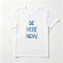 Acuarela Azul Playera de Algodón Blanca con Letras Pintadas - Blanco - Ver 1