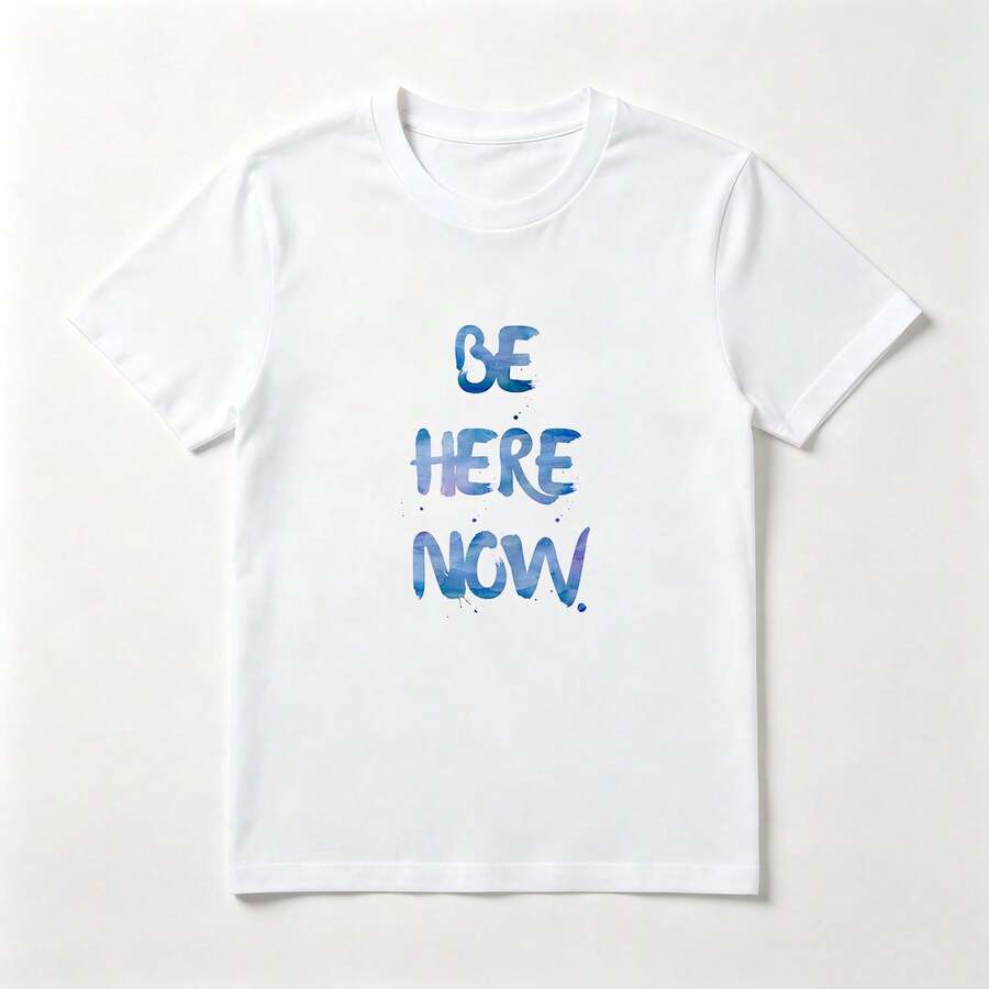 Acuarela Azul Playera de Algodón Blanca con Letras Pintadas - Blanco - Ver 1