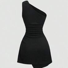 Nana's Women's Clothing Store  Vestido elegante y versátil para ir al trabajo, con cuello asimétrico, textura de tela plisada y abotonado, con estilo Y2K sexy - Amarillo - Ver 3