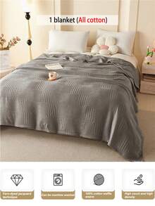 1pc Soft & Comfortable New Waffle Gauze Blanket, Skin-Friendly, Solid Color, Suitable For Bed, Sofa, Pillow - Perfect For Relaxation And Snuggling - Quietly Weaving Words In Deep Gray - View 6