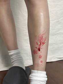 1 Tattoo Sticker, Ink-Style Pink-Toned Goldfish And Cherry Blossom Horizontal Version, National Style Gentle Tattoo Pattern; Temporary Tattoo Sticker, Washable PVC, Disposable, Waterproof And Sweatproof For Palms, Arms, Waist, Abdomen, Back, And Legs; Non-Reflective, Realistic Tattoo Design, Suitable For Travel, Music Festivals, Gaming, Graduation Gifts, And Daily Use; Lasts 3-5 Days. - Multicolor - View 5