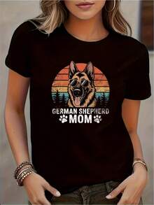 GERMAN SHEPHERD MOM Letter Print Tshirt Crew Neck Casual Top Summer & Spring Women's ClothingParties Beach & S Outdoor Clothing|All-Season Casual Wear - 彩色 - 查看 1