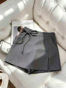 Pantalón falda gris tejido elegante para mujer, shorts elegantes y graciosos para mujer, pantalón falda elegante para mujer, vestido casual para mujer, shorts de verano para mujer, conjunto de verano para mujer, shorts para exteriores para mujer, shorts grises, pantalón falda gris claro para mujer, nuevos shorts de verano para mujer - Gris - Ver 7