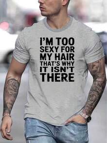 [Fashionable Printed T-Shirt] Black T-Shirt With Fun And Modern Print, Comfortable Casual Wear, Thick Fabric T-Shirt, Same Style For Men, Short Sleeve Printed T-Shirt For Summer 2026, 180G - 灰色 - 查看 6