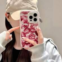 1pc Pink Frame Transparent Minimalist Lens Protection Anti-Fall Anti-Collision Lip Print Phone Case, Personalized For IPhone 16 Pro Max, 17/16/15/14 Plus/13/12/11, Air, Suitable For Samsung Series - Multicolor - View 4