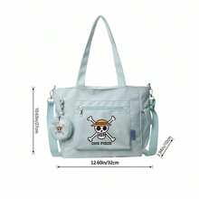 Miniso 1 Stück Strohhutkorsaren Jolly Roger Muster mintgrüne Casual Mehrzweck Shopper Tasche 2 Stücke Set mit abnehmbarem Münzbeutel, Mehrwegetragen, ideal für Arbeit, Reisen, Einkaufen und den täglichen Gebrauch - Minzgrün - Übersicht 5