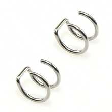 2-Piece Set Of 316L Stainless Steel, Includes Fake Earrings, Ear Clips And Lip Rings, Unisex, No Piercing Required, Ear Bone Earrings, Lip Earrings. - A1-2件-銀色 - 查看 12