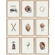 9pcs Vintage Sports Wall Art Decor, Canvas Prints Of Football, Baseball, Basketball, Golf, Game Room, Bedroom Wall Decor, Unframed 8"X10" - Cartoon - View 8