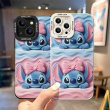 Officially Licensed Disney Lilo & Stitch Phone Case, This Protective Phone Case Features Double‑Plush Stitch With Pink Polka‑Dot Bows, On Wavy Gradient Blue‑Pink 3D Background, Cute Chibi Style, Made With Flexible, Durable TPU Material To Protect Against Everyday Scratches, Bumps, And Minor Impacts, Compatible With IPhone 17, 16, 15, 14, 13, 12, 11 Pro Series And Galaxy S22, S23, S24, S25 Models, Ideal For Disney Stitch Fans. - trắng - Xem 4