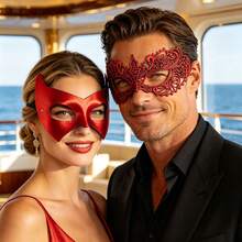 Lace Red Masquerade Mask, Sexy Women Mask For Christmas, Halloween Party, Carnival, Venetian Costume Party, Couples Mask - Red - View 7