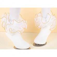 NEW-   Women Big Ruffle Ankle Socks,Double Lace Turn Cuff Lightweight Cotton Frilly Dress Cute Girl Sock With Ruffles,#W101 - Mixed Color 013 - View 8