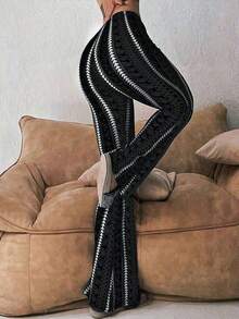 Women's Casual Geometric Print Leggings - Black - View 7