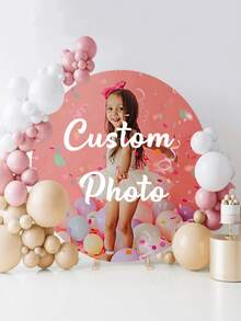 Customizable Round Backdrop (Stand Not Included), Printable Pattern/Logo/Text, Durable For Wedding, Birthday Party, Christening, Photo Booth Props And Party Decor, Modern Round Design, Smooth Texture, Round Background - Multicolor - View 3