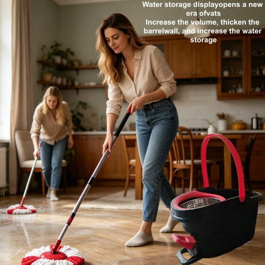POKEPIC 360° Rotating Heavy-Duty Dual-Drive Spin Mop And Bucket System With 4 Microfiber Refills, Wet/Dry Floor Cleaner With Telescopic Handle, Mop Bucket Set With Foot Pedal, Stainless Steel Wringer, Self-Wringing Mop For Hardwood - 6Pc(1Bucket+1Mop Handle+4Head) - 查看 1