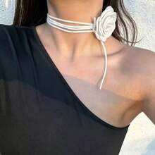 1 buah Kalung Choker Bunga Camellia, Kalung Tali Leher Bunga Mawar Hitam untuk Wanita - Bunga macan tutul - View 25