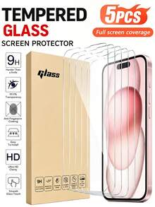 5片裝強化玻璃螢幕保護貼，相容 iPhone 17 Pro Max、17 Air、16、16 Plus、16 Pro、16 Pro Max、15、14、13、12、11 Pro Max、X、XS、XR、Mini、14 Plus，高清防刮防摔防水防指紋，母親節週年紀念禮物 - 無色 - 查看 36