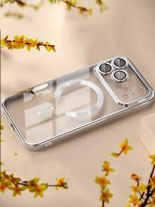Luxury Plated Transparent Magnetic Wireless Charging Soft Phone Case, Compatible With IPhone 17 16 15 14 13 12 11 Pro Max Plus Air, Anti-Fall Anti-Shock Protective Case With Lens Cover - Silver - View 2