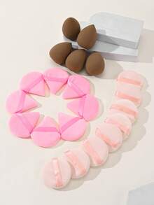 8 piezas de borlas de polvo de tono de piel redondas + 8 piezas de borlas de polvo triangulares rosas + 5 piezas de esponjas de maquillaje de café, set de borlas de polvo y esponjas para base, adecuado para uso en el hogar o para artistas de maquillaje - Multicolor - Ver 5