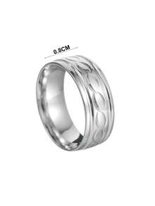 1pc 8MM Fashionable Engraved Stainless Steel Ring, Unisex Suitable For Wedding, Daily Wear, Vacation - Geometric Carving - View 3