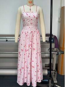 Boho Sexy Sleeveless Midi Bodycon Dress For Women, Featuring Deep V Neck, Contrast Lace Details, And Beautiful Backless Design - 粉紅色的花朵 - 查看 3