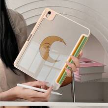 1pc Pink Striped Moon Pattern Tablet Protective Case With Pen Slot, Multi-Angle Magnetic Stand With Auto Sleep/Wake Function, Compatible With IPad Pro/Air, Pad 5/6/7, MatePad - Multicolor - View 4