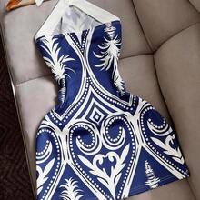 guangzhougaolangshangmao  Vestido mini ajustado con estampado de bloques de color, con cuello de halter y cintura con lazo, sexy y casual para playa, vacaciones y viajes para mujeres - Azul - Ver 3