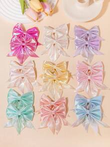 10pcs Shiny Fabric Bowknot Hair Clips, Suitable For Girls, Ponytail, Bangs, Graduation, Students, Daily Use - Multicolor - View 1