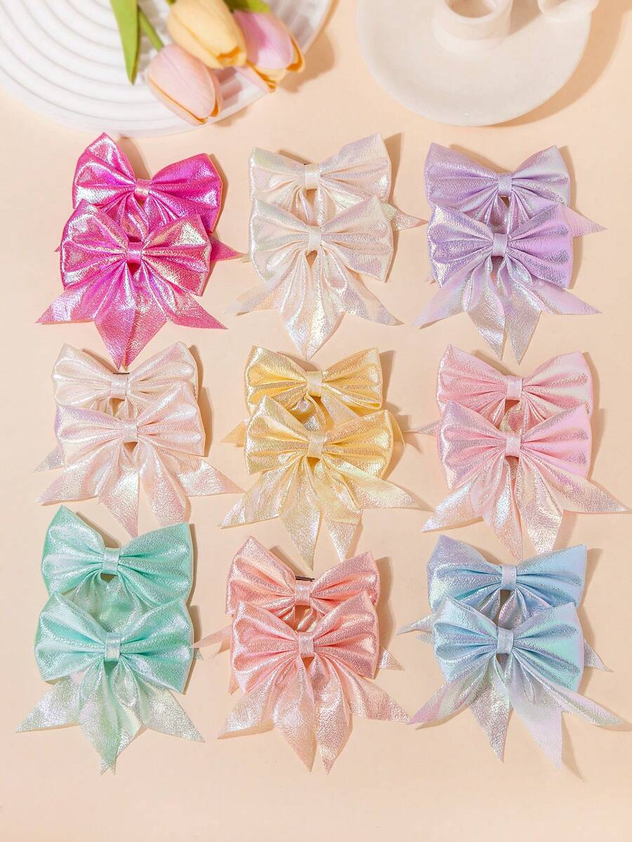 10pcs Shiny Fabric Bowknot Hair Clips, Suitable For Girls, Ponytail, Bangs, Graduation, Students, Daily Use - Multicolor - View 1