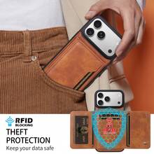1pc Leather Flip Stand Wallet Case With Card Slots Compatible With Apple 17 Pro Max / Galaxy A56 Smartphone - Brown - View 6